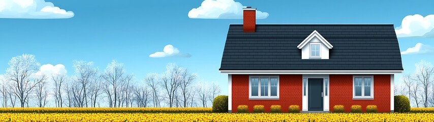 Naklejka premium Rural home in a field of flowers