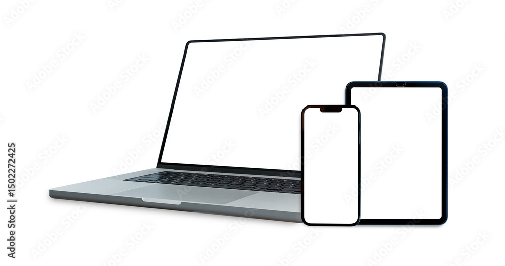 Canvas Prints set of smart devices smartphone, tablet and laptop with blank screen isolated on white background