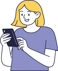 Woman Using Smartphone Vector Illustration on White Background.
