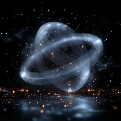 3D holographic wireframe object spinning in black void,generative ai illustration