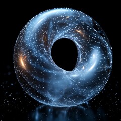 3D holographic wireframe object spinning in black void,generative ai illustration