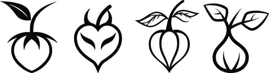 Bael Fruit Vector Silhouette Set | Transparent Background | Minimalist Bael Icon Collection

