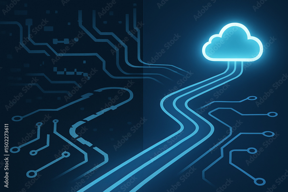 Aufkleber cloud gaming and latency concept. digital cloud technology with circuit patterns and glowing connect