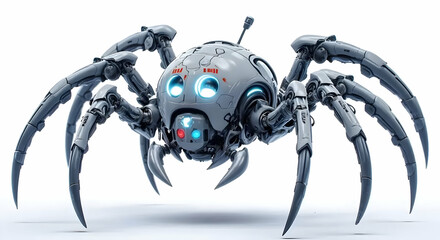 Blue-eyed spider robot with long black legs