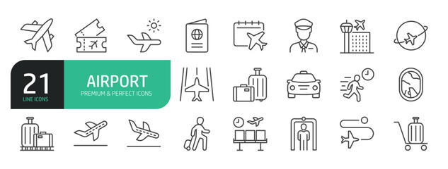 Set Of Airport Line Icons.