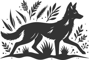 Artwork animal drawing silhouette of a jackal vector
