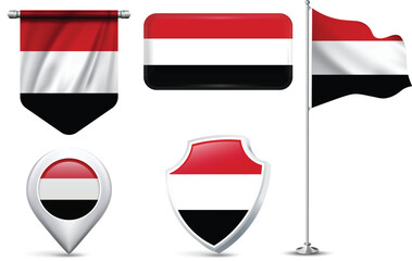 Set of Yemen Flags in Different Shapes and Styles