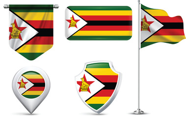 Set of Zimbabwe Flags in Different Shapes and Styles