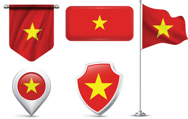 Set of Vietnamese Flags in Different Shapes and Styles