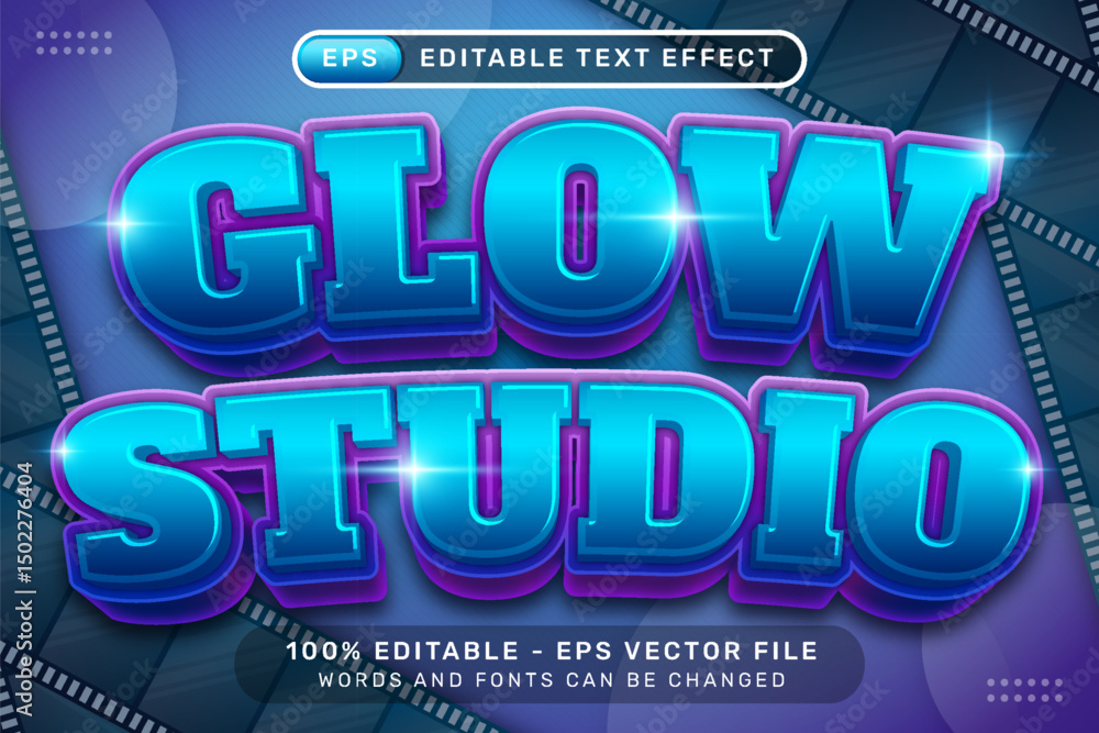 Poster glow studio text effect and editable text effect with roll film background illustration
