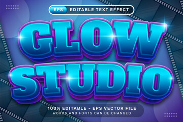 glow studio text effect and editable text effect with roll film background illustration