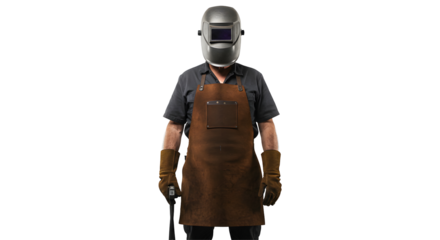 Welder in Protective Gear on Black Background