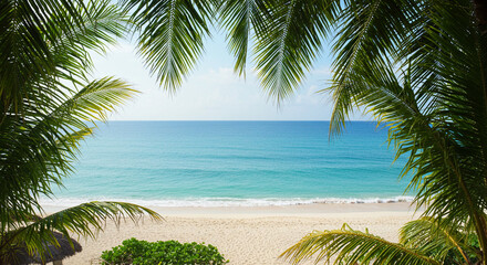 Fototapeta premium Tropical Blue Ocean Beach with Sandy Shore