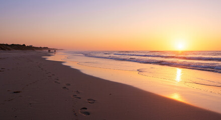 Sunset Afterglow over Tranquil Beach and Calm Ocean
