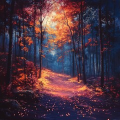 autumn forest in the morning,generative ai illustration