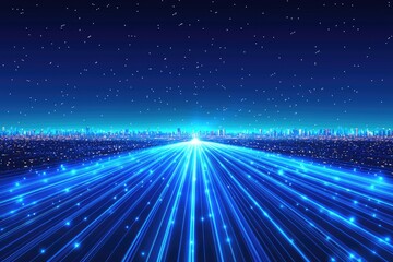 Naklejka premium City lights illuminated by a network of digital pathways.