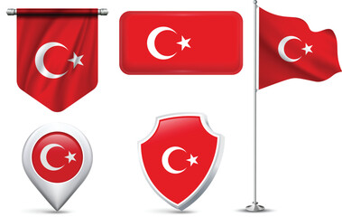 Set of Turkish Flags in Different Shapes and Styles
