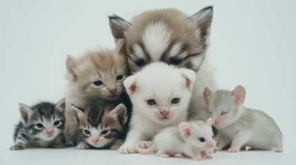 Obraz premium Adorable Group of Kittens, Puppy, and Mice