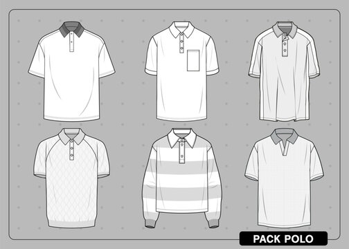 polo pack, Streetwear Clothing Vector Mockup Pack Techpack, Mockups Clothing Brand Fashion Design