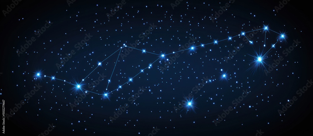 Poster celestial map displaying the constellation scorpio, amidst a bac