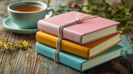Naklejka premium Cozy Books and Tea Still Life