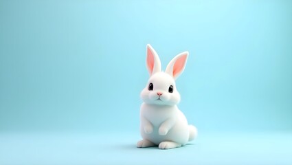 Obraz premium white rabbit on blue background, white rabbit on white background, white rabbit on white, 