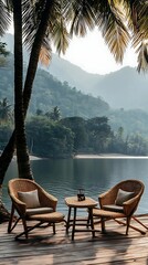 Tropical river view, relaxing chairs
