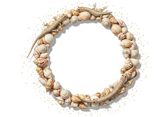Obraz premium Natural Seashell Ring Border Ideal for Wedding Invitations or Ocean-Themed Projects