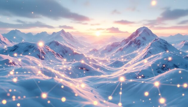 Abstract digital network with glowing nodes and data streams, representing artificial intelligence .