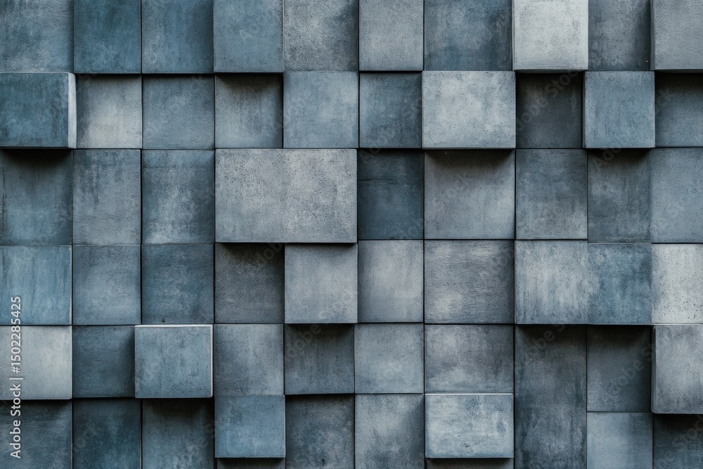 Aufkleber a textured wall of gray concrete cubes with varying depths creating a geometric pattern design