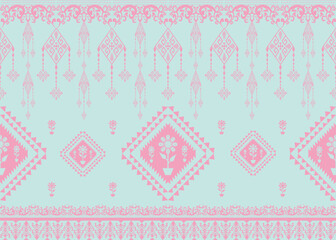 Floral Diamond Motif with Ornate Borders in Pink and Aqua