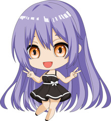 Chibi Girl In Black Dress Cheerful Character Vector