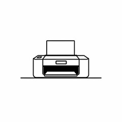 A minimalist black and white illustration of a simple printer