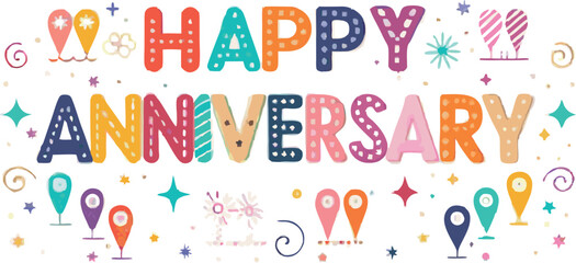 Decorative Happy Anniversary script in artistic lettering.