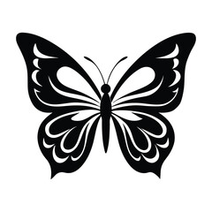 black and white butterfly, Elegant Black and White Butterfly Silhouette Vector Symmetrical Insect Design