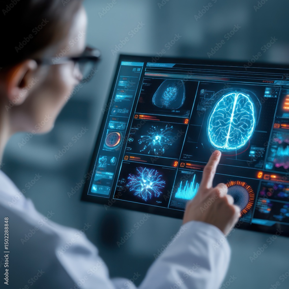Poster advanced ai systems analyzing patient data, providing diagnostic insights for better healthcare.