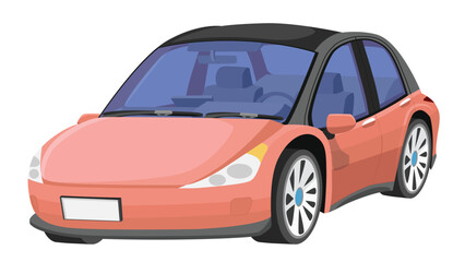 Fototapeta premium Objec perspective design of electric sedan car pastel red color. Can view inside car. Shadow and isolated white background.