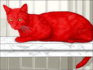 Red Cat on Marble Shelf