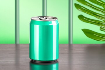 Teal Can on Wooden Table