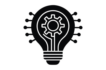 Vector Icon of Light Bulb with Gear Mechanism Representing Innovation