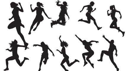 Free Running Silhouette Vector , black silhouettes isolated on white background