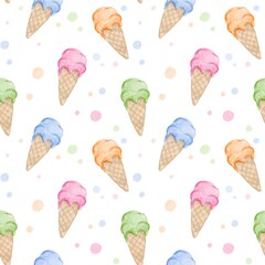 watercolor ice cream with dots seamless pattern design
