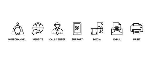 Omnichannel banner web icon set vector illustration concept with icon of social media, mobile, website, call center, print, email, and warehouse