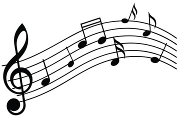 Musical notes and treble clef on sheet music
