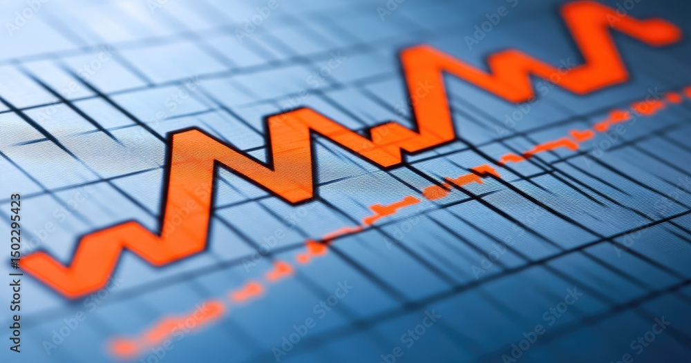 Poster declining graph on a grid background. sharp downward trend