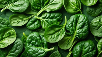 Fototapeta premium Fresh Green Spinach Leaves Background. Healthy Organic Food Texture and Pattern