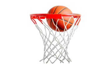 Basketball falling into the net on a hoop isolated on a white background. Ai Generated Images