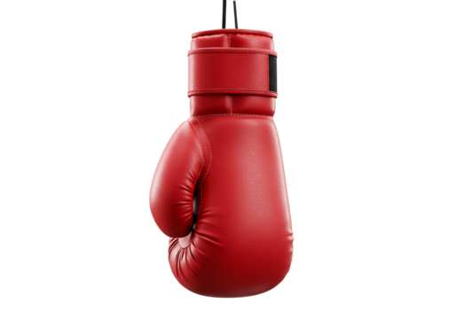Red Boxing Glove Hanging Isolated on White Background Strength, Power, and Competition Concept