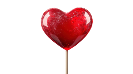 heart shaped red lollipop on white background