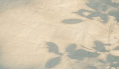 Summer background of beach sand with shadows from leaves, beige texture background.